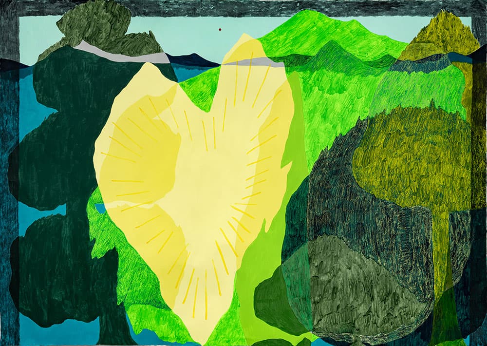 호크마김, 나무가족, 춘천Tree family Chuncheon, acrylic, oil pastel and charcoal on jangji paper, 210x150cm, 2024