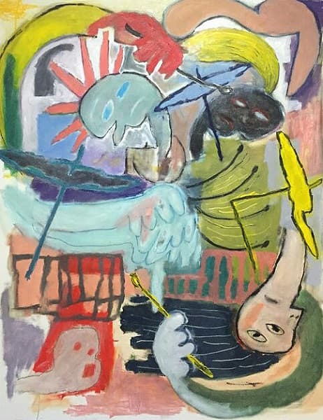 문상흠, <인간의 대가리와 드럼이 부서지는 풍경>, Oil on canvas, 145.5×112.1cm, 2017 ⓒ문상흠