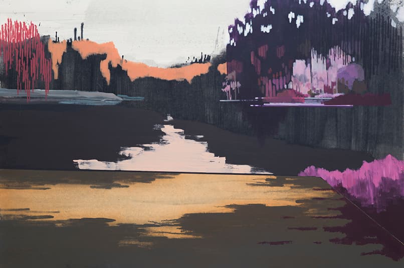 정성윤, 호수공원, 장지에 혼합재료, 130.3x193.9cm, 2019