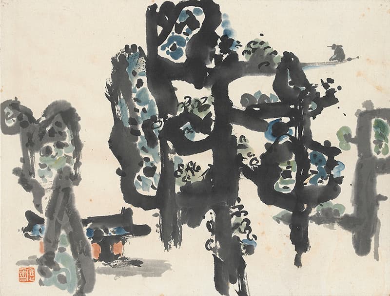 이응노_풍경_한지에 수묵채색_43×23cm_1950