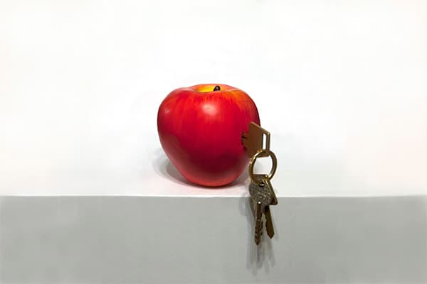 김명범, Untitled, 2017, Apple, key, Dimensions variable, 제공: 리안갤러리 대구