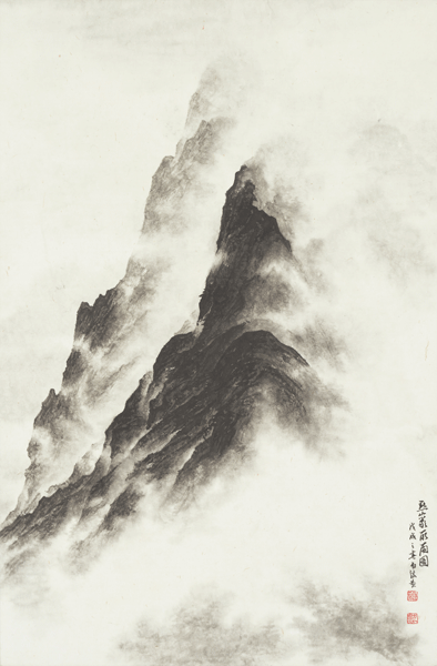 박경묵, 默巖聽雨圖묵암청우도, 2018, 종이에 먹, 70×46cm