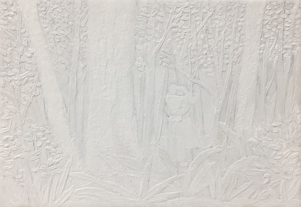 White narration hug, 15.8×22.7cm, acrylic, mixed medium on canvas, 2020