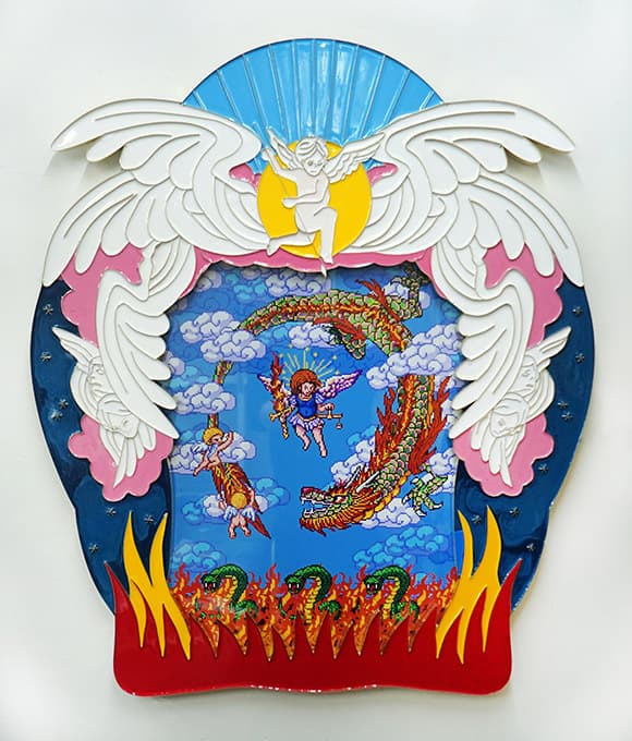 김한샘, <퇴마도>, 혼합재료, 95x82x2cm, 2020  Kim Hansaem, 〈A Painting for Exorcizing〉, mixed media, 95x82x2cm, 2020