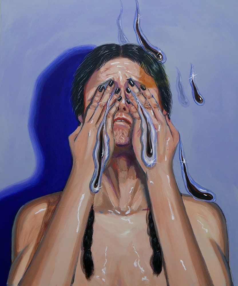 웁쓰양 Woopsyang, 우는 여자, 2024, Acrylic on wood, 73 x 60cm © Courtesy of the artist