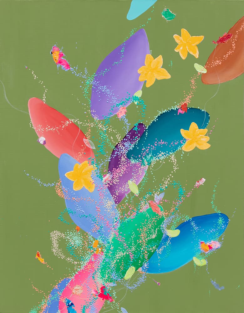 제이미 리, The arrival of spring(다시, 봄), 2021, 캔버스에 아크릴, 티슈페이퍼, 잉크, 91×116.8cm