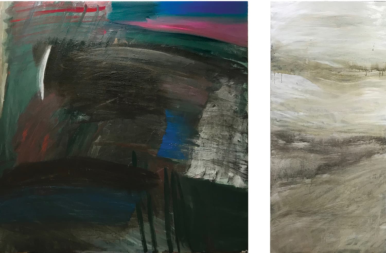 정현두, 살_표면(Flesh_skin), 캔버스에 유채, (좌)183.8x182cm, (우)183.8x89cm, 2019