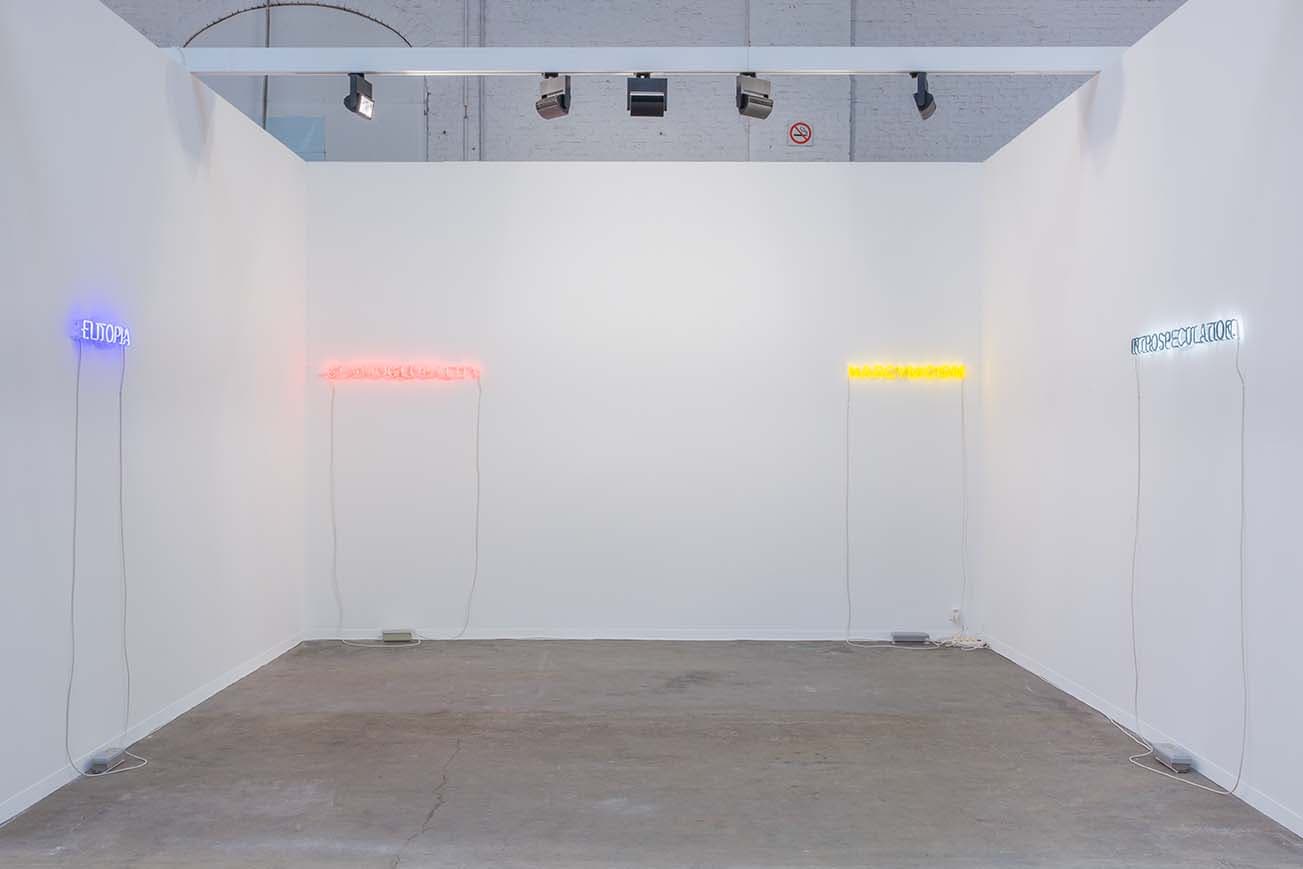 AnnaïkLouPitteloud, Neo-Logos, 2017, Set of four CMYK neons, C: 8 × 53 cm / M: 8 × 112 cm / Y: 8 × 82 cm / K: 8 × 119 cm
