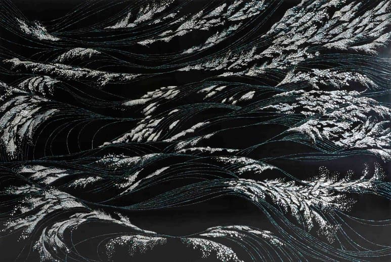 정직성, 201922, 나전, 나무에 삼베, 옻칠, mother of pearl, hemp cloth on wood, natural lacquer, 120.5×180(cm), 2019