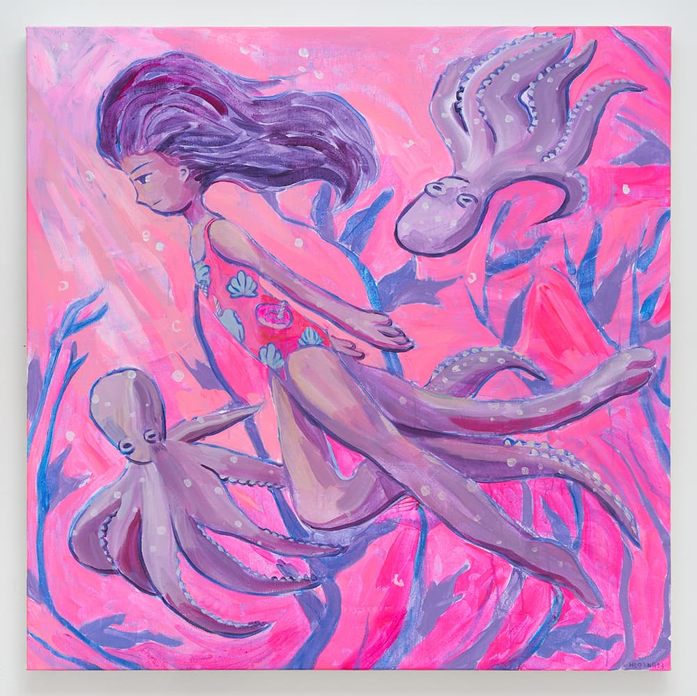 김허앵, 문어 아가씨 The Octopus girl 2023, Acrylic on canvas, 100x100(cm)