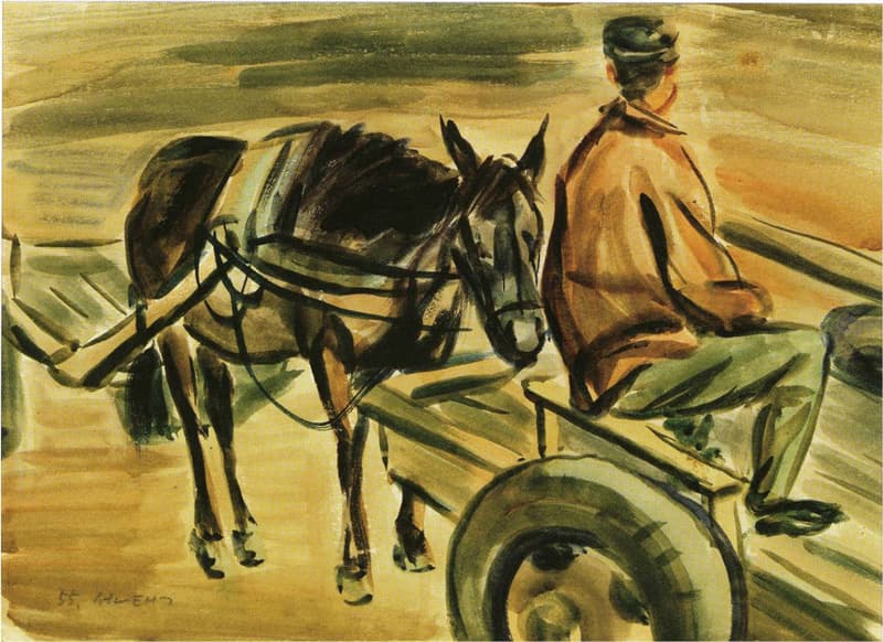 전선택 <마부>, 1955 종이에 수채, 26.5×36.0
