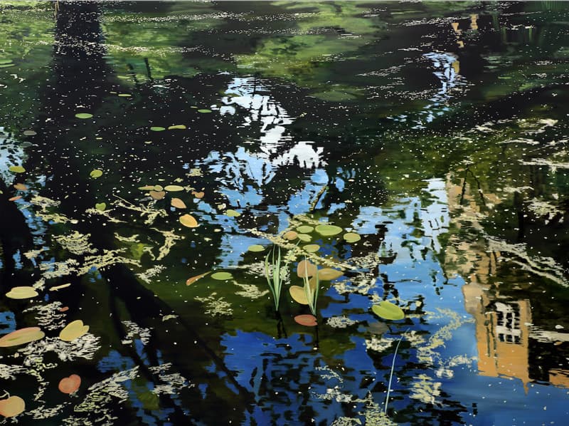 빈우혁, Zeltenplatz 59, 2017, pencil and oil on paper, 178 × 252 cmWeißenseer Park 64, 2017 oil on canvas, 193 × 259 cm