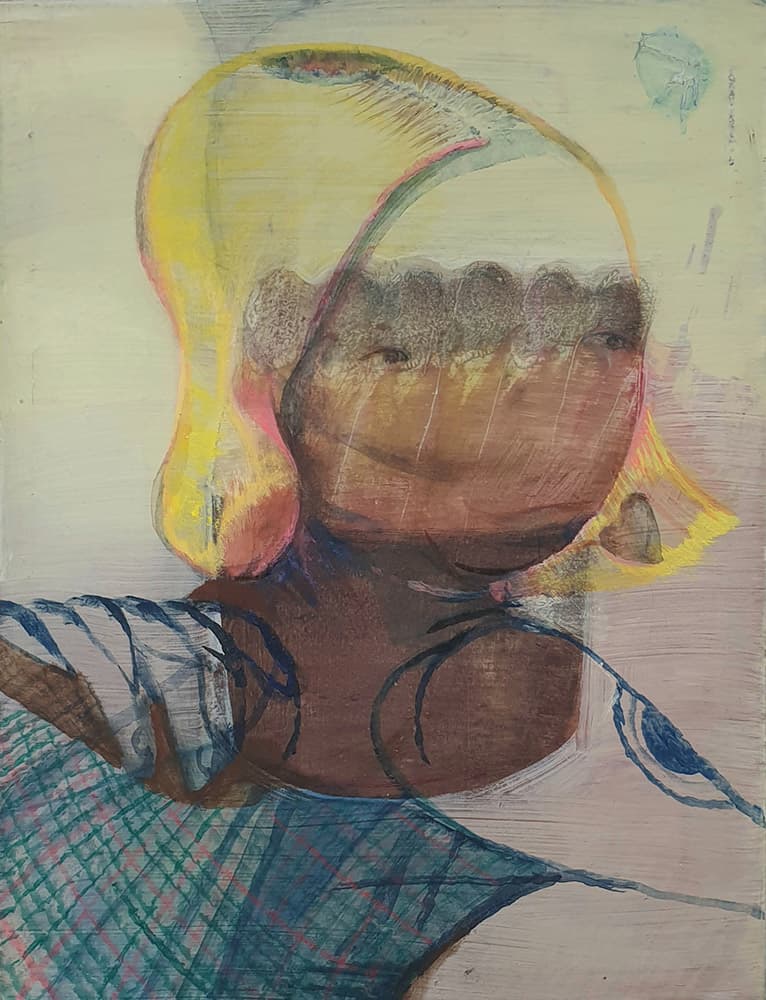 이순주, 〈잠시 방긋〉, 2000-2022. 캔버스에 혼합재료, 52.5 x 40 cm