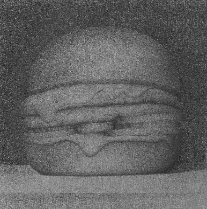김덕훈, cheese burger, 종이에 흑연, 2020, 52.5×52.5cm
