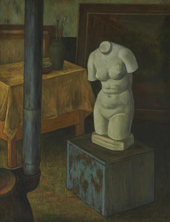 전선택, 겨울의 화실_1961 oil on canvas_145×112.5cm