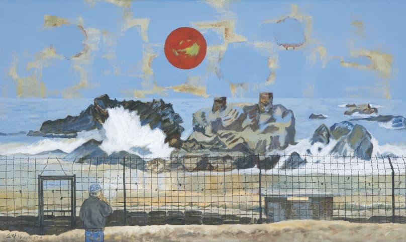 손장섭, 동해 철책과 해오름, 2006-2009, 캔버스에 아크릴릭, 97x162cm