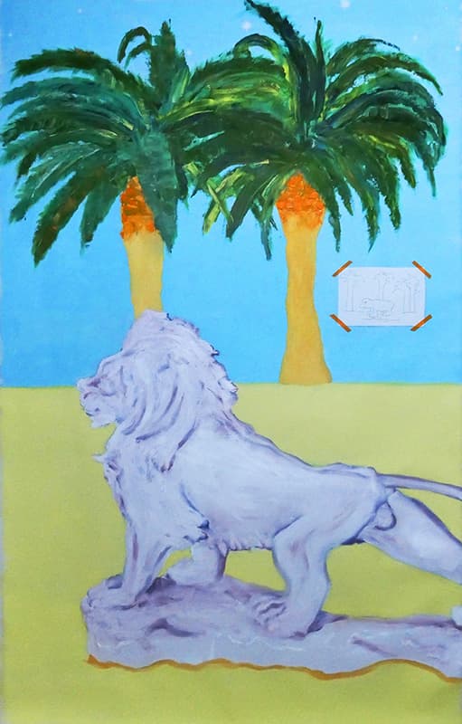 김윤섭_Types of cap-Lion and palm tree_224×147cm_oil on canvas_2020