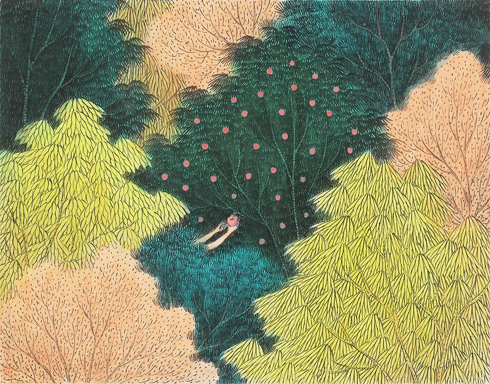 fruit picker_41x31.5cm_장지에 먹과 채색_2021