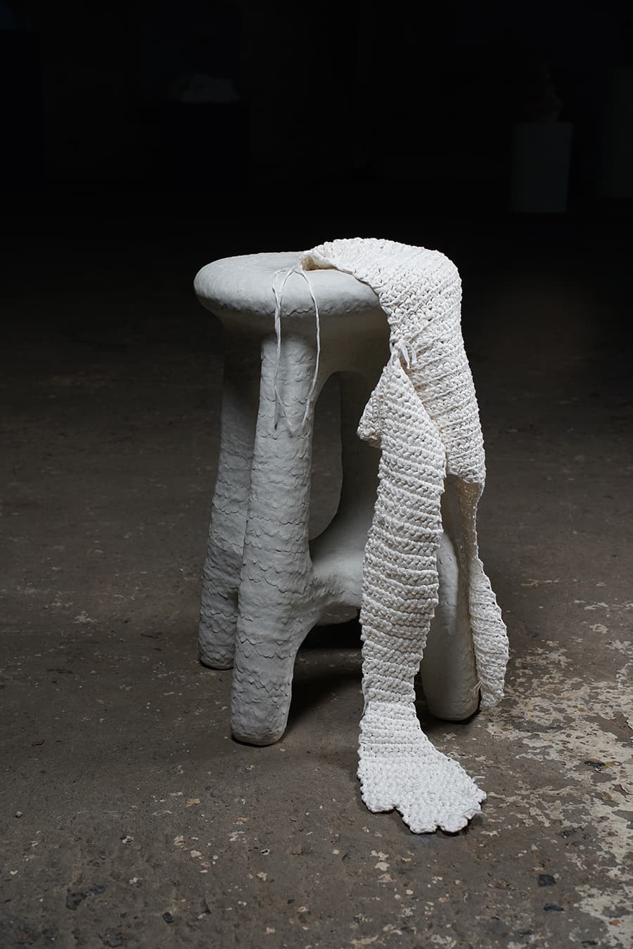 있는것, 놓여있는 것_35×35×50cm_석기질점토, 한지 코바늘뜨기_2020