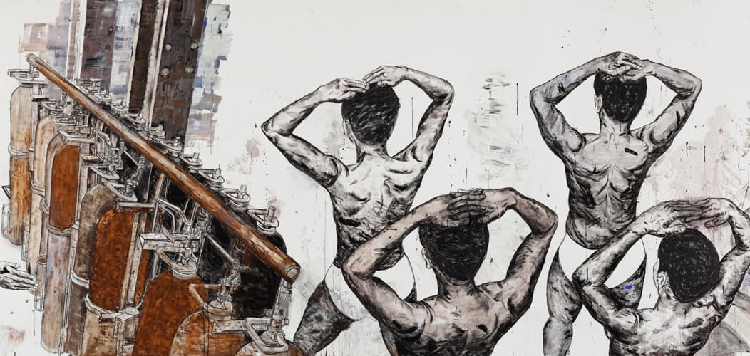 오원배, Untitled_oil stick, charcoal, pigment on paper_190x3200 cm(부분)_2017