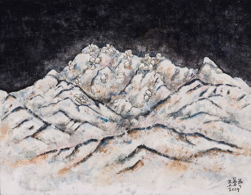 조풍류, 수락산_한지에 먹 호분 분채 석채_41x53cm_2017