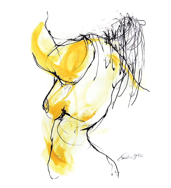 Yellow dance, Acrylic, conte on paper, 60X50cm, 2020