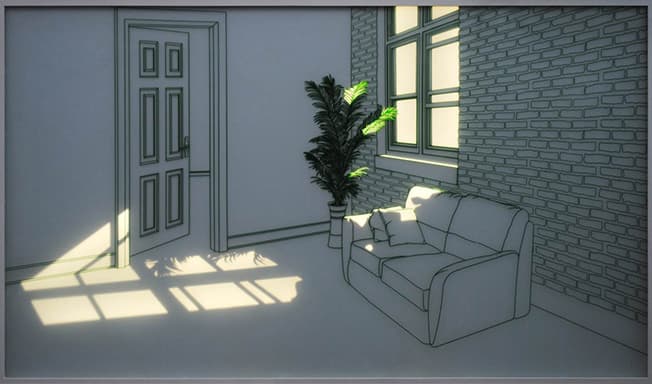 황선태, 햇빛이 드는 거실, 2013, 강화유리, 샌딩, 전사필름, LED(1500), 182x102x5.5cm