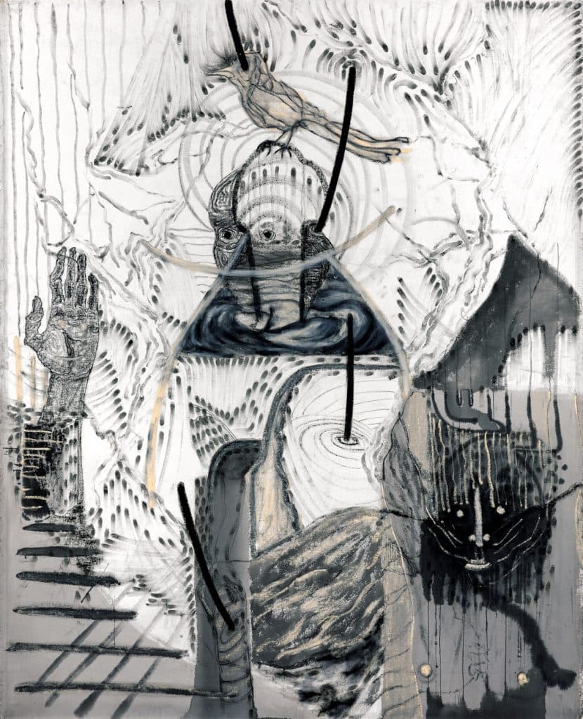 김재현, Questions-2, 캔버스에 혼합매체, 200×160cm, 2018