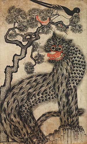 까치호랑이, 虎鵲圖, Tiger and Magpie 19세기 후반, 종이에 채색, 80×48cm