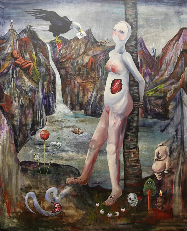 이희명, 희생제의 캔버스 위에 과슈, 아크릴 130×162cm, 2014