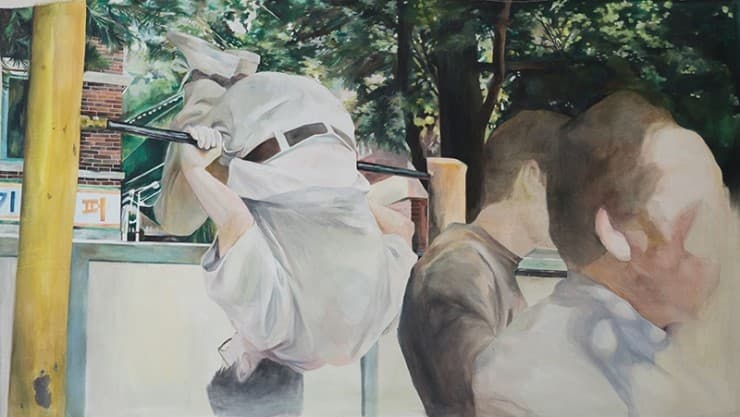 최재령, 8월의 잔상들, 광목천에 아크릴, 66.5x118 cm, 2016