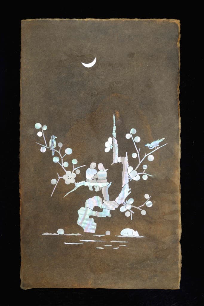 하인선, 산책, 자개/옻칠/한지, 47x27cm, 2017