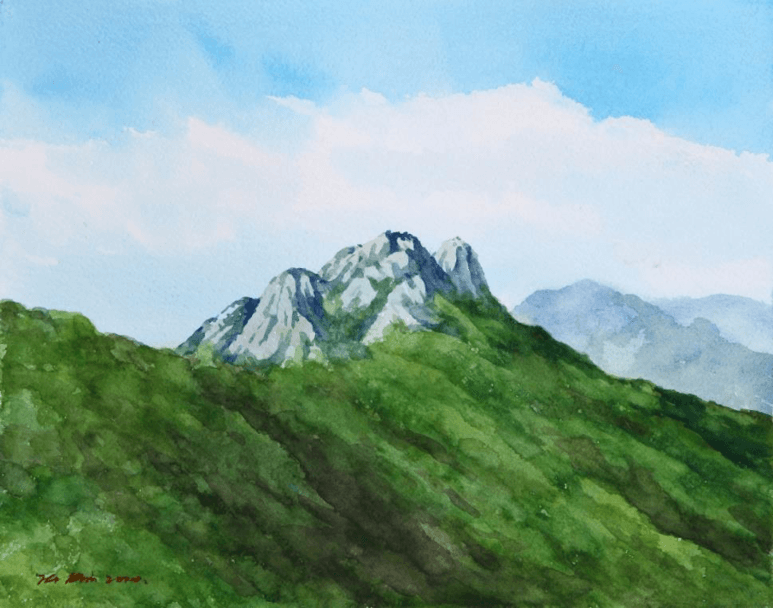 김태규, 성하의 인수봉, 종이에 수채, watercolor on paper, 34.2×42.7(cm), 2020