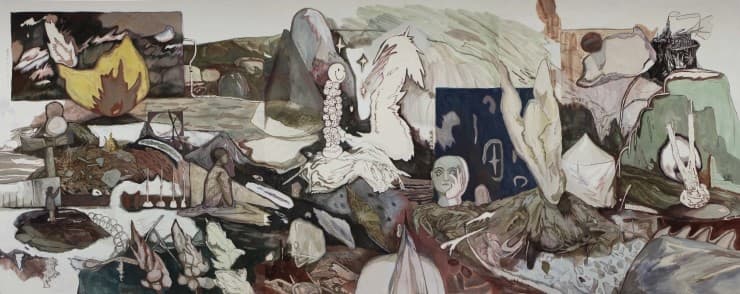정주원_이야기들에 대한 이야기, 광목에 동양화물감,백토,아크릴, 162.2x390.9cm_2017