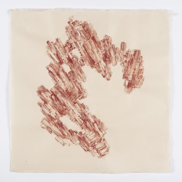 김지평_괴석도_48x48_한지에 석채(경면주사, cinnabar) 2019