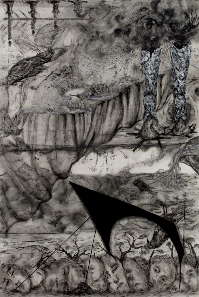 림배지희 날아가는 새는 울지 않는다 2017 한지에 혼합재료 193.9X130cm