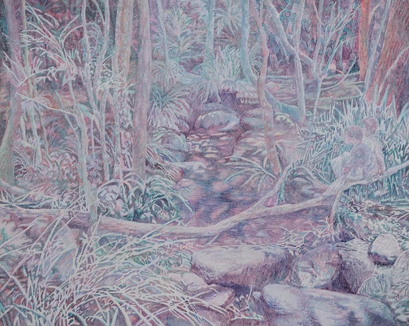 류지민_Hidden Realms_72x91cm, 장지에 혼합재료, 2024