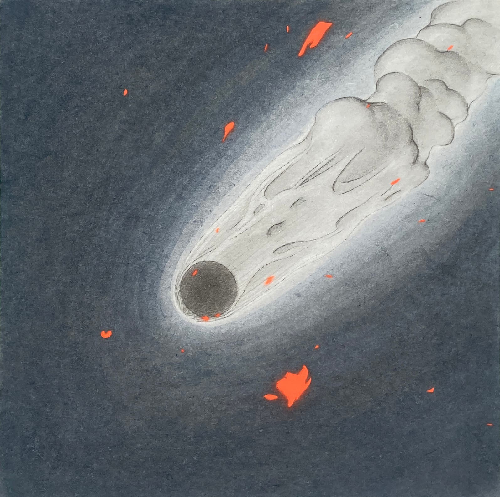 치열한 구, 장지에 먹과 스프레이, 24×24cm, 2022.