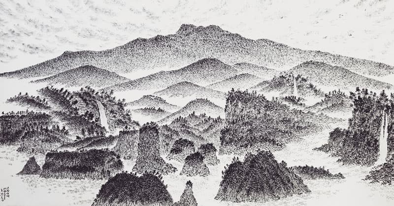 오민수_산수이상ㅡ서귀포_한지에 수묵_144 × 76 cm_2018