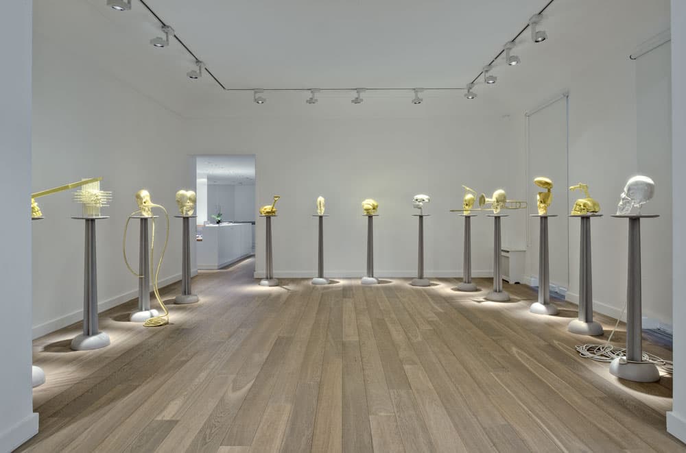 린티안먀오 (林天苗) , Sculpture(one set in 13pcs), colored silk, polyurea, metal components, wooden table, etc., 2013