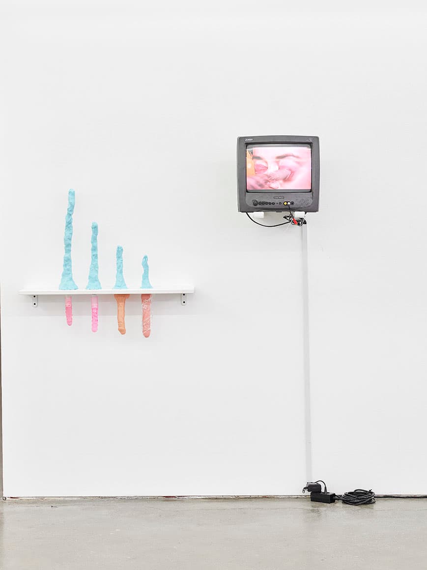 인세인박, 부드럽고 단단한, 2017. dildo, resin, single channel video, variable dimension