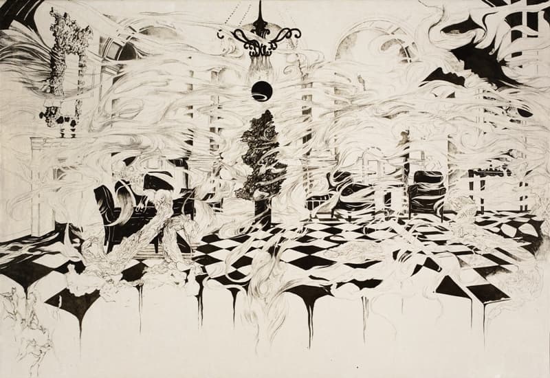 기민정, 파티홀, 2016, 한지에 먹, 130x200cm