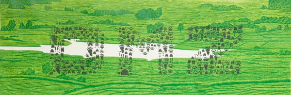 류연복, <DMZ>, 2010, 다색목판, 60x180cm  Yoo Yeunbok, DMZ, 2010, multicolored woodcut, 60x180cm