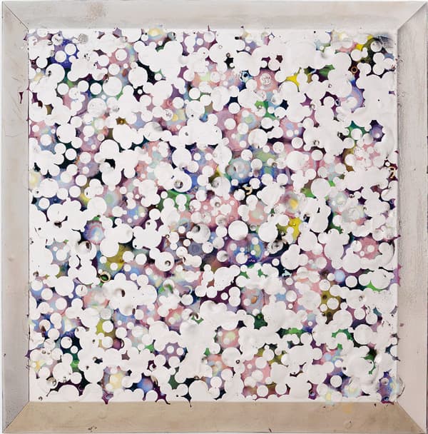 Lionel Estève, Untitled (Mirror), 2016. Porcelain, colored underglaze, crystallizations, platinum. 70 × 70 cm / 27 9/16 × 27 9/16 in.