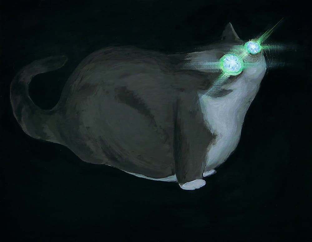 웁쓰양 Woopsyang, 밤 고양이, 2025, Acrylic on wood, 72 x 35cm © Courtesy of the artist