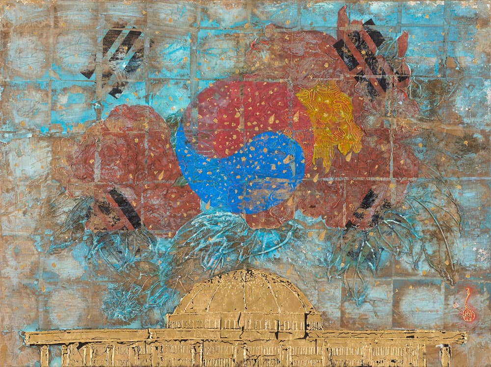 황실의 품위 2015-11  금박, 채색, 먹, 수제닥종이 180x90cm 4쪽  2015