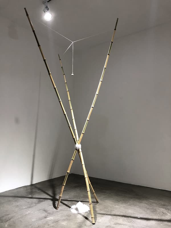 박가연_ 뱀을 낚는 시간_ 대나무, 면사, 명반_ 100×100×210cm_2019