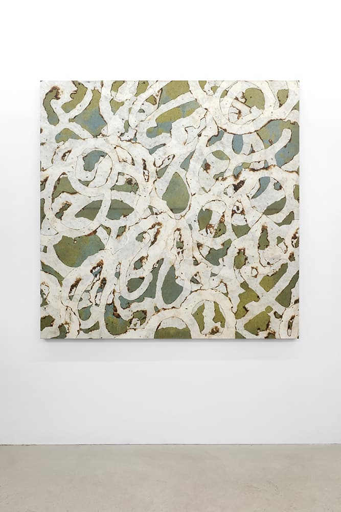 별169_burnt hanji&polygonum indigo dyed ottchil hanji by 장지방 on linen hemp_135x135cm_2022