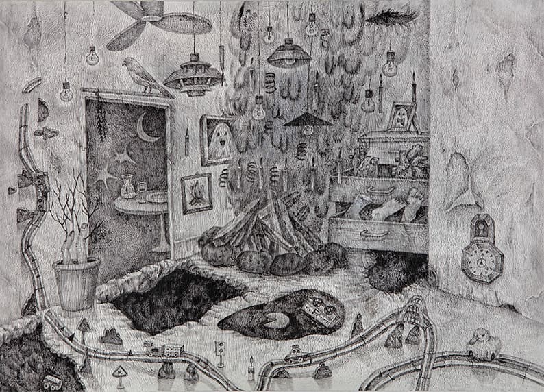 박미라, 살아나는밤, 2021, ink and acrylic on canvas, 65x91cm