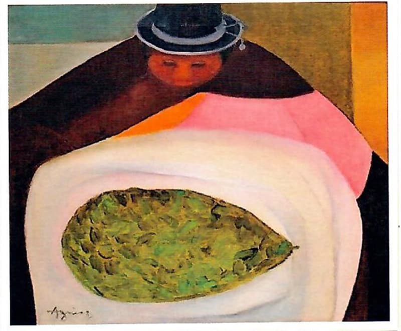 Agnes Clara Ovando Sans De Franck, Bundle of Coca Leaves, 1983 oil on canvas, 60.5*73cm, Courtesy of Contemporary Art Center of Montenegro